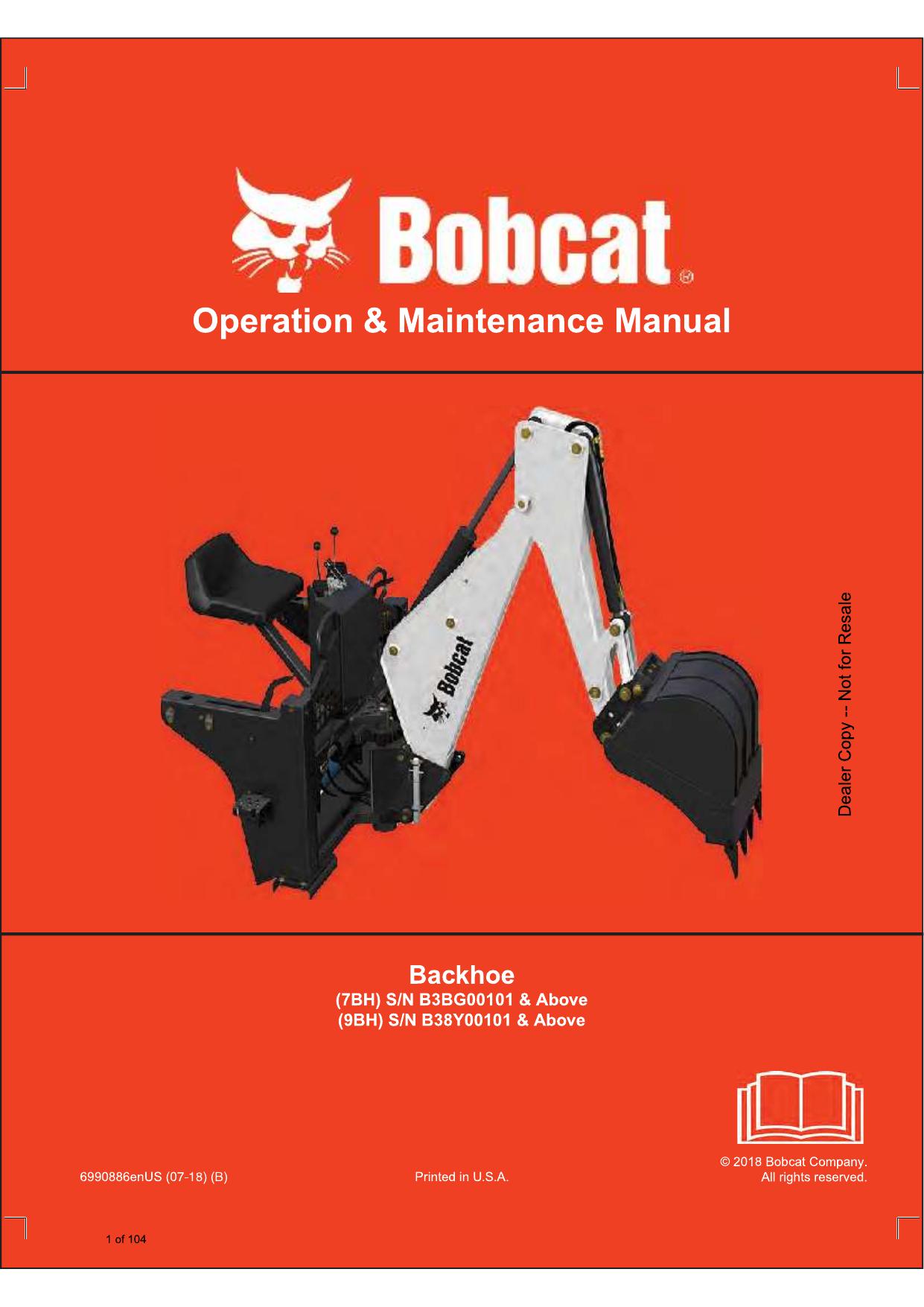 7BH 9BH BACKHOE Operation & Maintenance Manual Bobcat 2